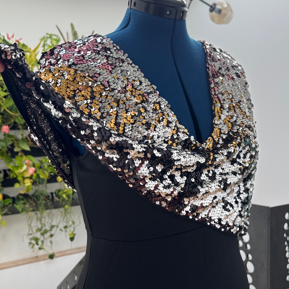 Black Dress with Sequin Cape - Size 12 - Picture 6 of 6
